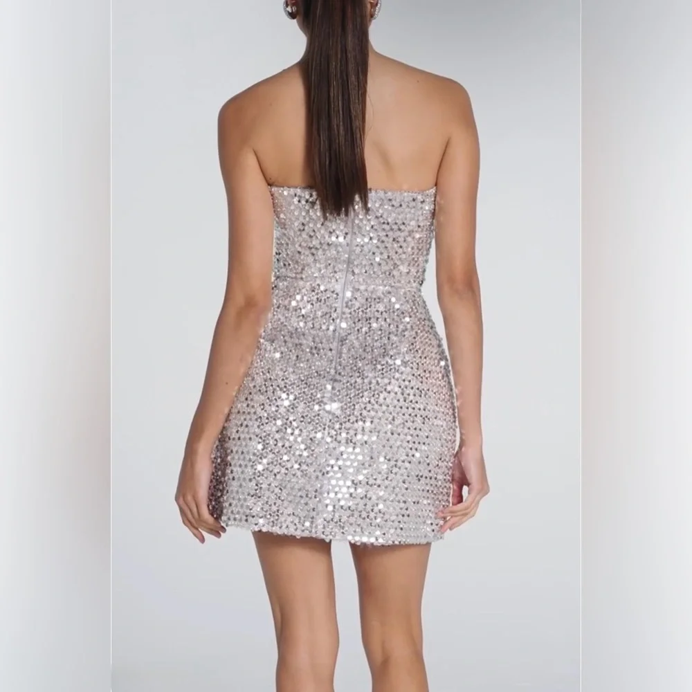 NEW WITH TAG NADINE MERABI LUCIA SHORT 
SILVER DRESS SIZE M - Picture 9 of 15
